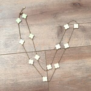 Fornash Quatrefoil Enamel Long Pendant Necklace Ivory/Cream Gold